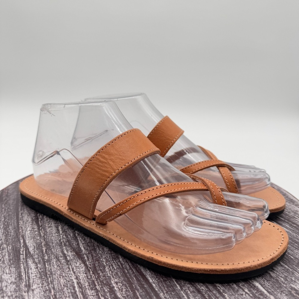 Glaritis Sandals Womens 6 Slip On Genuine Leather Greek Casual Shoes Comfort Tan